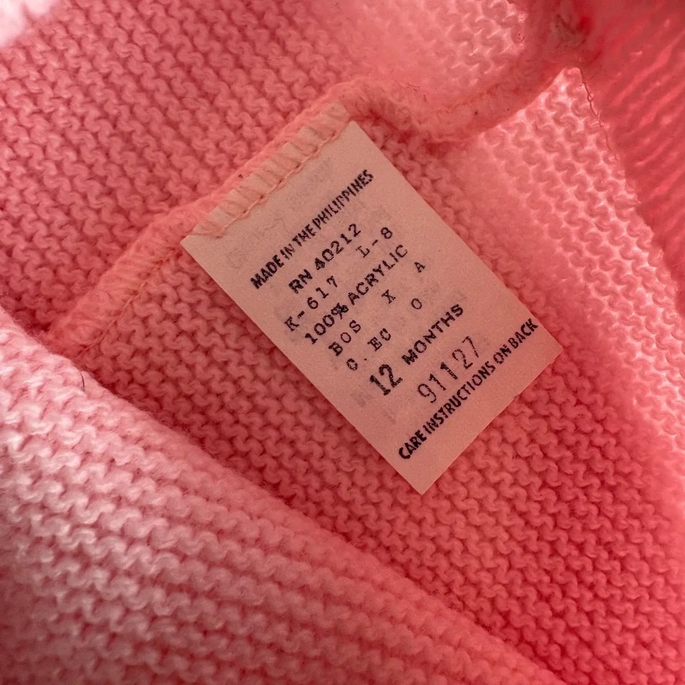Vintage Infant Girls Pink Knit‎ Set Lace Accents Floral Embroidery Acrylic